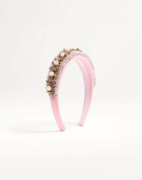 Valentino Garavani Valentino Headband In Wool And Silk With Embroidery Woman Light Pink/gold Onesize
