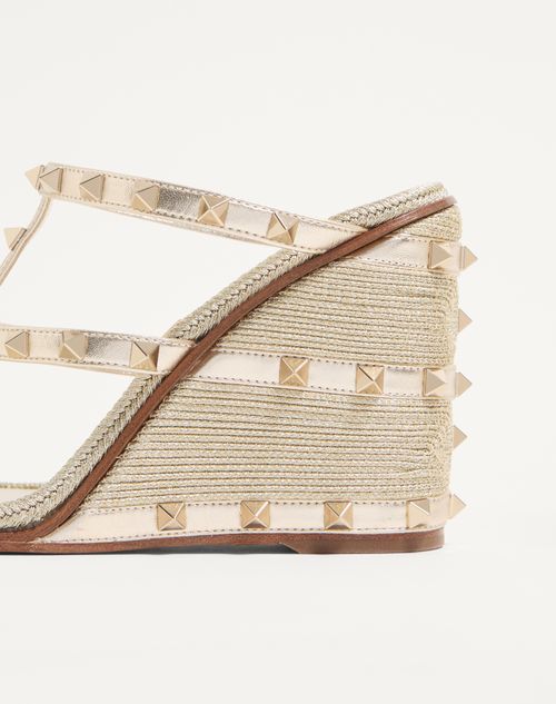 Valentino Garavani - Rockstud Wedge Sandal In Laminated Nappa With Cornely Embroidery 100mm - Platinum - Woman - Espadrilles And Wedges