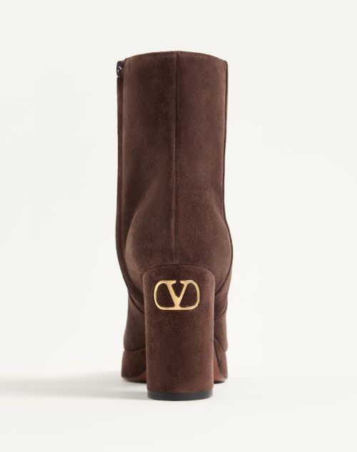 Valentino Garavani - Fawcette Platform Ankle Boot In Split Leather 90mm - Ebony - Woman - Boots And Ankle Boots