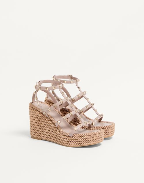 Valentino Garavani - Rockstud Ankle Strap Wedge Sandal In Calfskin Leather 95 Mm - Skin - Woman - Espadrilles And Wedges