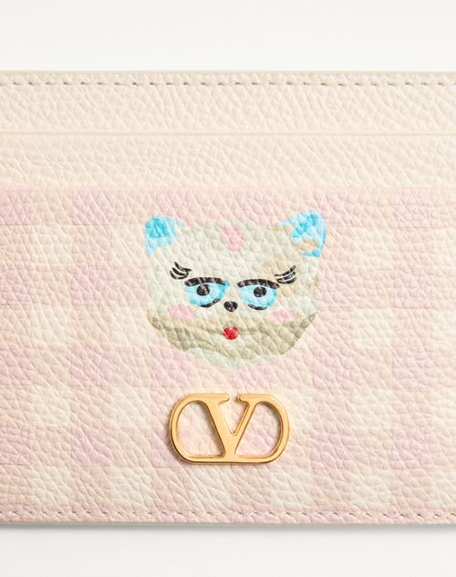 Valentino Garavani - Vlogo Signature Le Chat De La Maison Cardholder In Grainy Calfskin - Pink/ivory - Woman - Wallets And Small Leather Goods