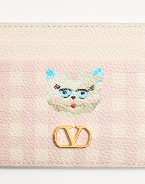 Valentino Garavani - Vlogo Signature Le Chat De La Maison Cardholder In Grainy Calfskin - Pink/ivory - Woman - Wallets And Small Leather Goods