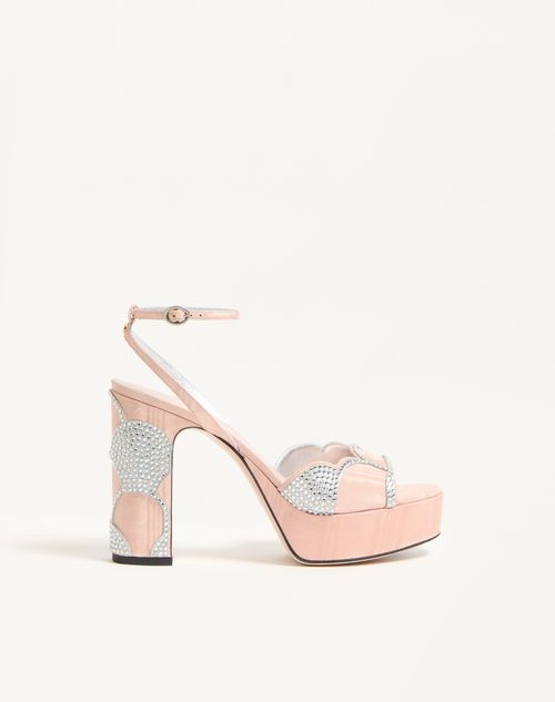 Valentino Garavani Bowow Platform Sandal In Moiré Fabric With Crystals 115mm Woman Nude/silver 38