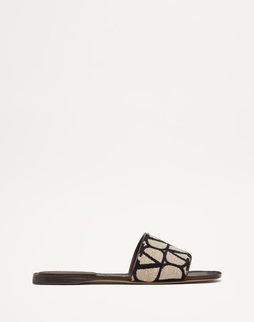 Valentino Vlogo Toile Iconographe Slides In Beige/black