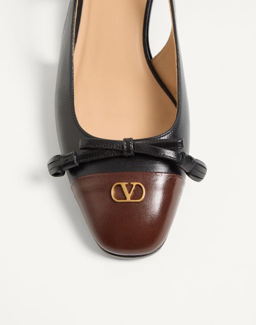 Valentino Garavani - Valet Du Roi Kid Slingback Ballerina 25mmm - Black/coffe - Woman - Ballerinas