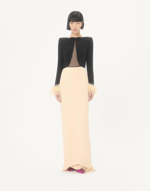 Valentino - Cady Couture Long Dress With Feathers - Black/birch - Woman - Gowns