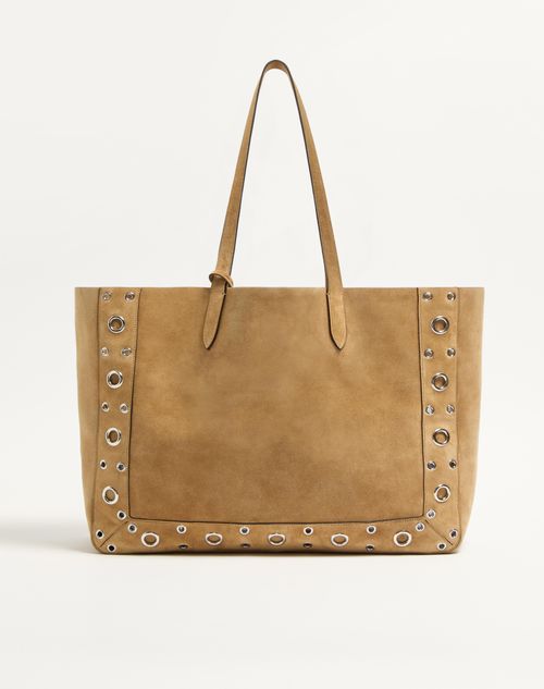 Valentino Garavani - Valentino Garavani Nellcôte Large Suede Shopping Bag - Havana Beige - Man - Totes