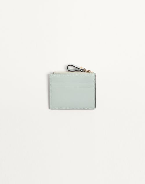 Valentino Garavani - Rockstud Calfskin Cardholder With Zipper - Sky Grey - Woman - Wallets And Small Leather Goods