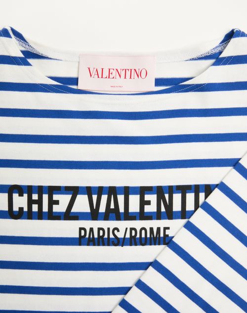 Valentino - Long-sleeved Cotton T-shirt With Chez Valentino Print - Butter/indigo - Man - Tshirts And Sweatshirts
