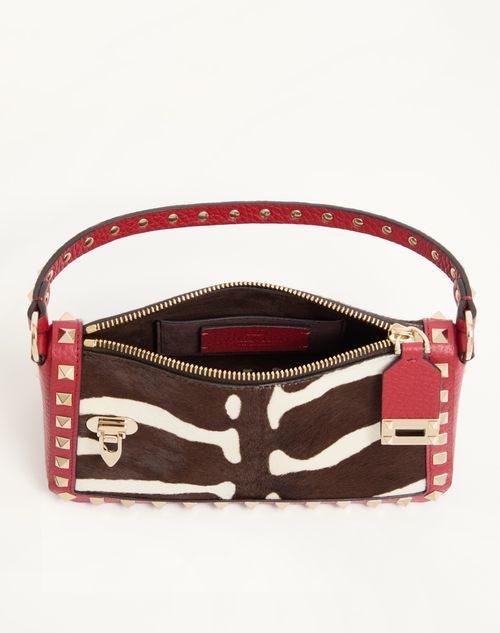 Valentino Garavani - Borsa Piccola A Tracolla Valentino Garavani Rockstud In Vitello Effetto Cavallino Animalier - Bianco/marrone/rosso - Donna - Borse A Spalla