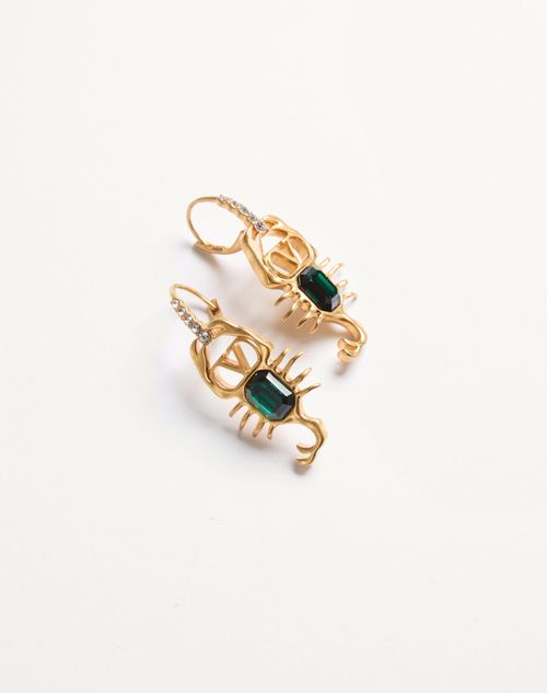 Valentino Garavani - Gardienne Earrings In Metal, Crystals And Glass - Antique Brass/emerald - Woman - Jewellery