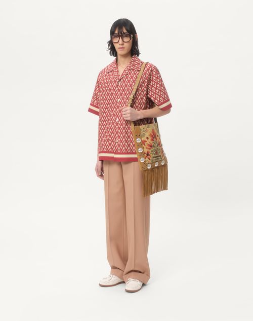 Valentino - Cotton Popeline Bowling Shirt With Toute La V Print - Red/cream - Man - Shirts