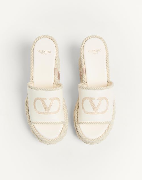 Valentino Garavani - Vlogo Torchon Wedge Slide In Nappa 100mm - Ivory - Woman - Espadrilles And Wedges