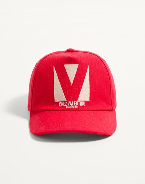 Valentino Garavani Chez Cotton Baseball Cap With Embroidery In Pink/butter
