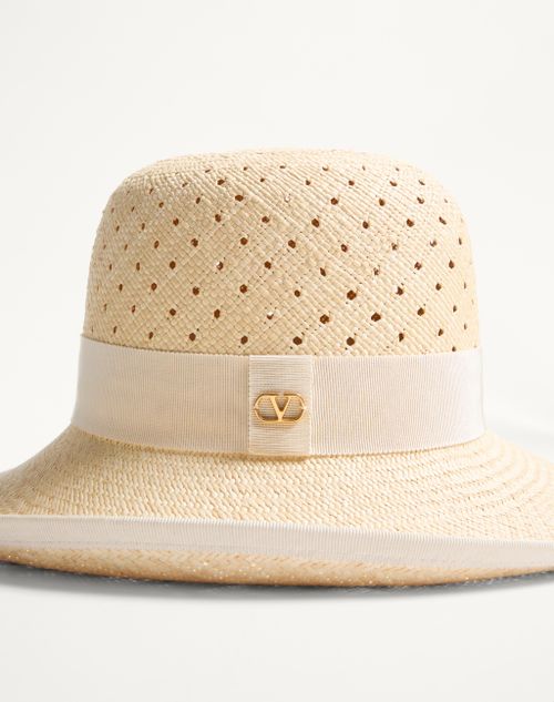 Valentino Garavani - Vlogo Signature Hat In Perforated Panama - Natural - Woman - Hats And Gloves