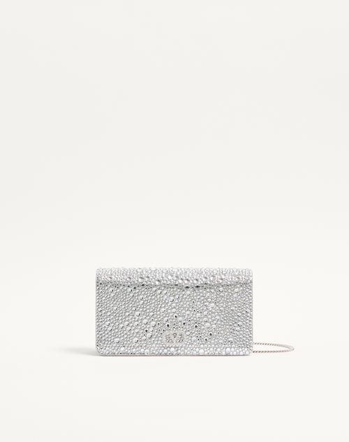 Valentino Garavani Mini Vlogo Signature Crossbody Bag With Sparkling Embroidery Woman Crystal Uni In Gray