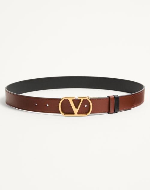 Valentino Garavani - Vlogo Signature Reversible Shiny Calfskin Belt - 30mm / 1.2 In. - Black/deep Caramel - Woman - Belts