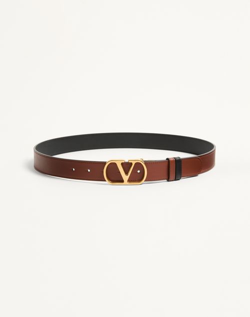 Valentino Garavani Vlogo Signature Reversible Shiny Calfskin Belt - 30mm / 1.2 In. Woman Black/deep Caramel 080
