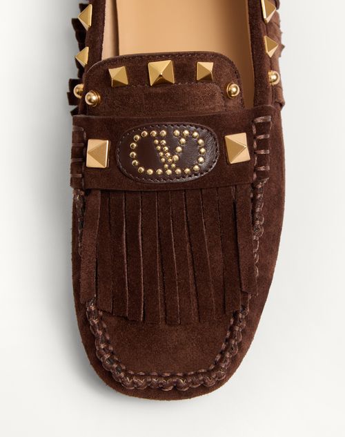 Valentino Garavani - Plaster Caster Driver Loafer In Suede With Fringes - Fondant - Woman - Loafers & Oxford