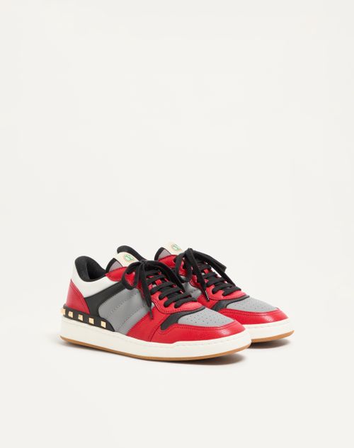 Valentino Garavani - Freedots Two-tone Sneaker In Kidskin And Nappa Calfskin With Studs Detail - Coral/multicolor - Man - Trainers