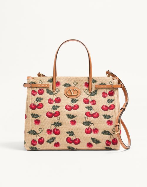 Valentino Garavani Valentino Garavani Antibes Medium Shopping Bag In Jacquard Raffia With Cherryfic Motif Woman Natural/red Onesize