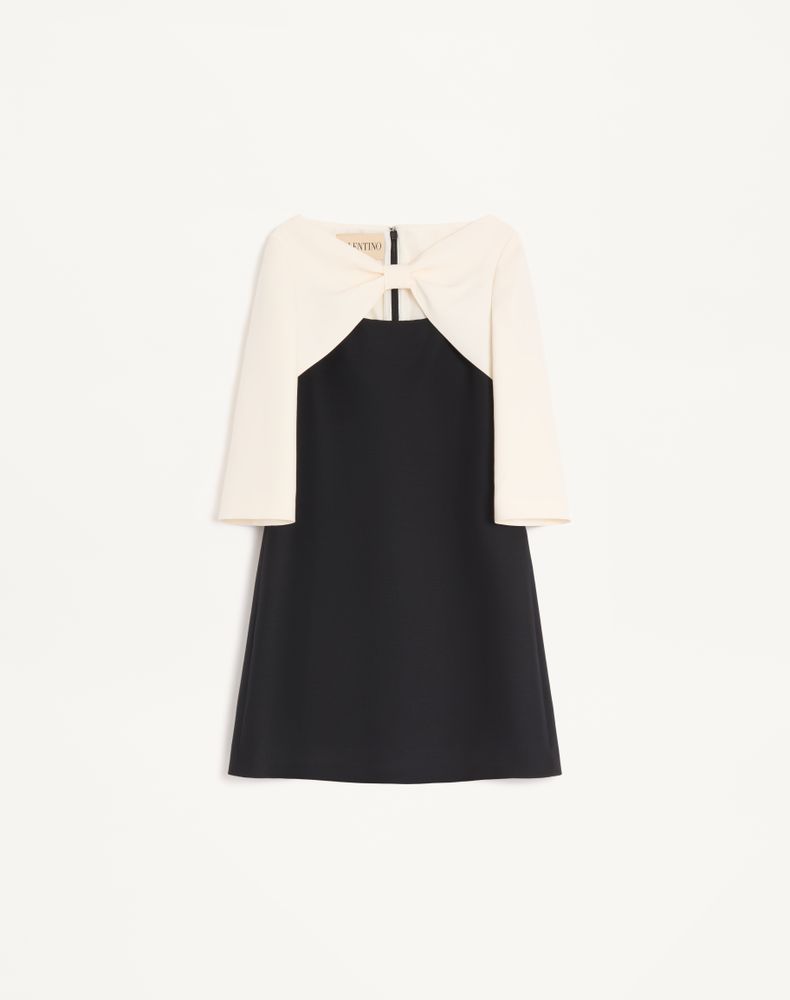 Valentino Garavani Crepe Couture Short Dress With Bow And Contrasting Sleeves Clothing In Black