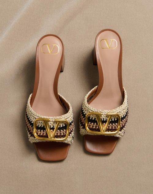 Valentino Garavani - Vlogo Signature Slide Sandal With Crochet Embroidery 60mm - Multicolour - Woman - Sandals