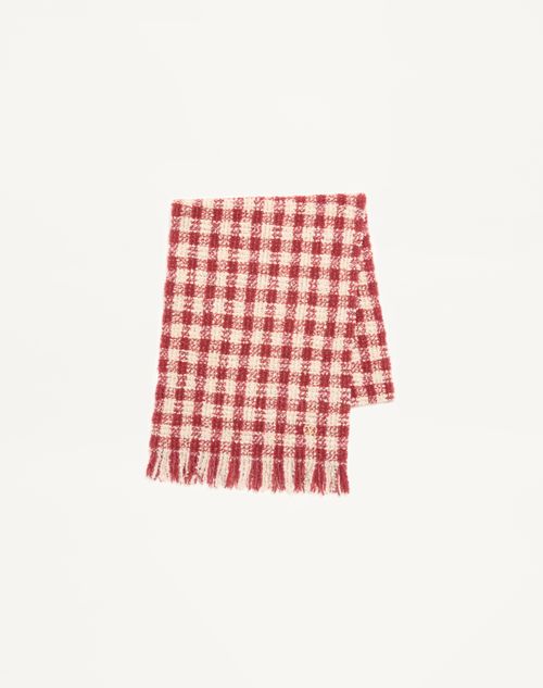 Valentino Garavani - カシミア X ウール X ルレックス ブークレハウンドトゥース スカーフ - レッド/アイボリー - ウィメンズ - ソフトアクセサリー