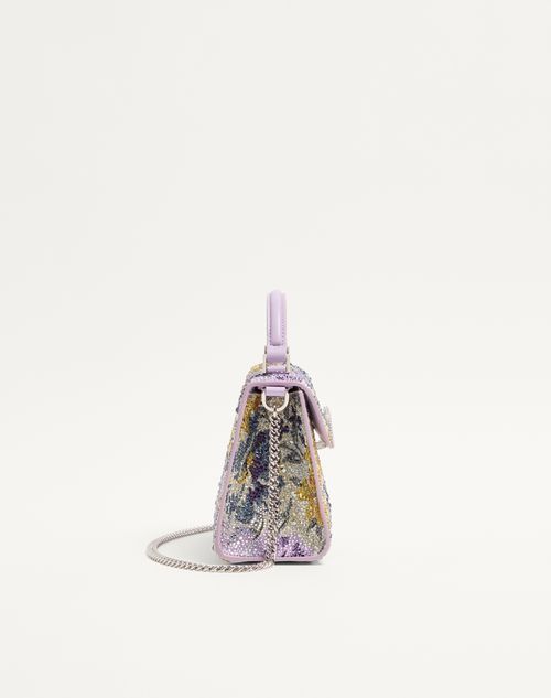 Valentino Garavani - Valentino Garavani Mini Vsling Handbag With Flowerism Rhinestone Motif And Jewel Logo - Lilac - Woman - Top Handle Bags