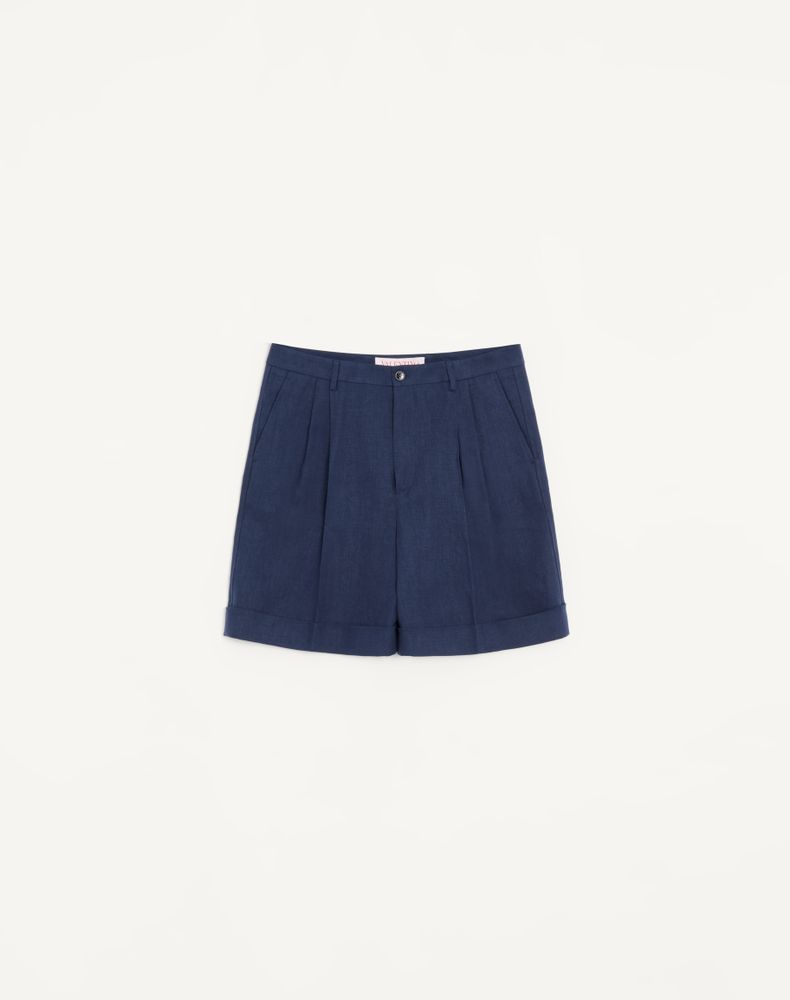 Valentino Men's Blue Linen Cuffed Bermuda Shorts Man 56