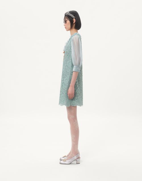 Valentino - Short Dress In Heavy Lace - Azure - Woman - Dresses