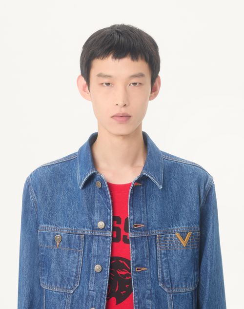 Valentino - Valentino Denim Jacket With Vgold - Blue - Man - Denim
