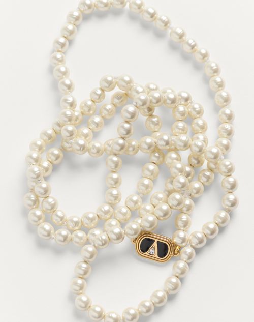 Valentino Garavani - Valentino Garavani Ovalette Necklace In Metal, Enamel And Pearls - Gold/black/cream - Man - Jewellery