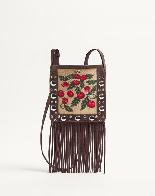 Valentino Garavani Garavani Nellcôte Small Shoulder Bag In Jacquard Raffia With Cherryfic Pattern Wo In Natural/multicolour/testa Di Moro