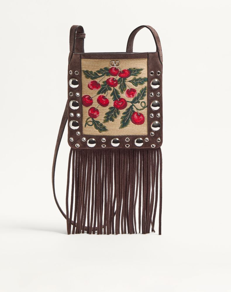 Valentino Garavani Women's Multicolour/Testa Di Moro Nellcôte Small Shoulder Bag In Jacquard Raffia With Cherryfic Pattern Woman Uni