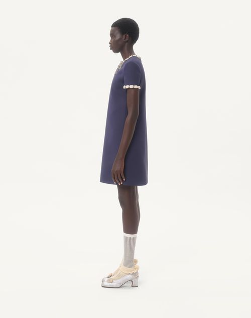 Valentino - Embroidered Crepe Couture Short Dress - Indigo/ivory - Woman - Dresses
