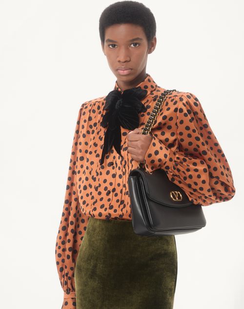 Valentino - Crepe Satin Shirt With Plus De Pois Dalmata Print - Brown/black - Woman - Shirts & Tops