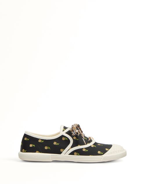 Shop Valentino Garavani Bay By Bay Trainers In Papier Floral Fabric Woman Black/pink/green/ivory 38.5 In Multicolour