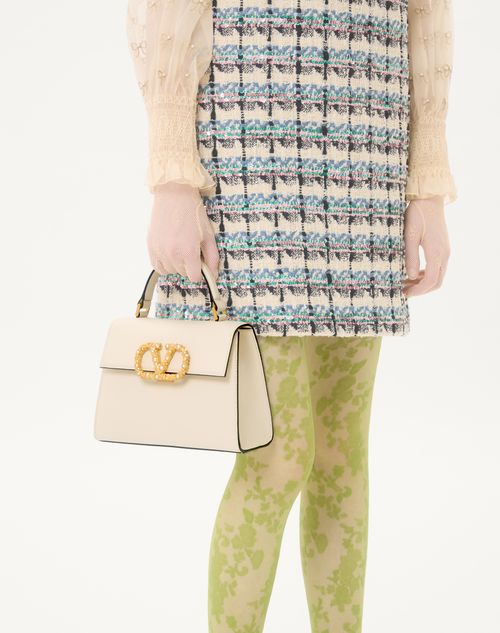 Valentino Garavani - Valentino Garavani Vsling Small Handbag In Grainy Calfskin With Jewel Logo - Ivory - Woman - Top Handle Bags