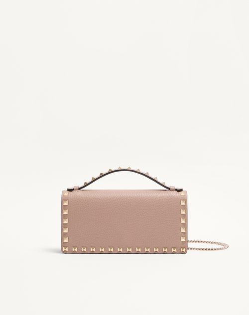 Valentino Garavani Rockstud Wallet With Chain In Grainy Calfskin Woman Poudre Onesize