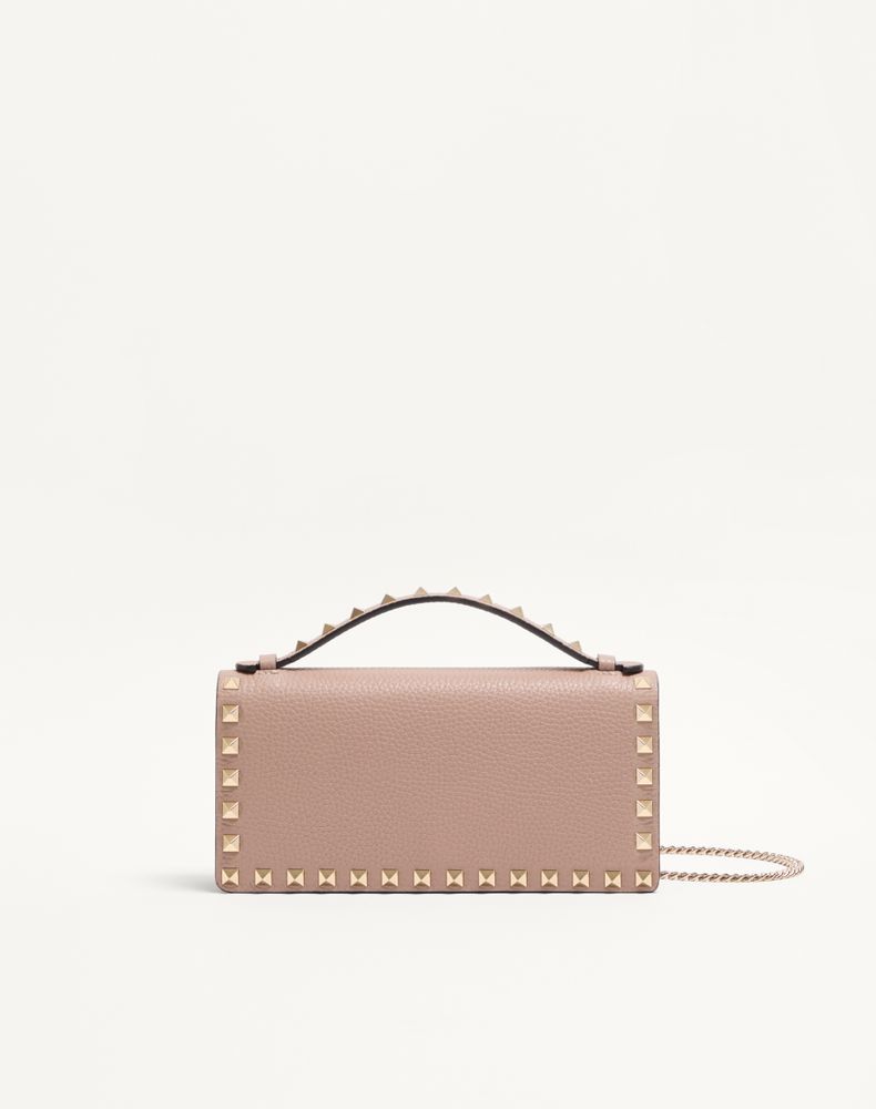 Valentino Garavani Women's Poudre Rockstud Wallet With Chain In Grainy Calfskin Woman Uni
