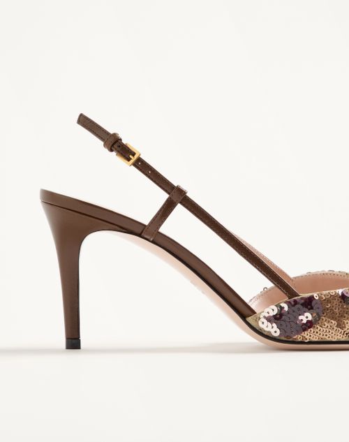 Valentino Garavani - Décolleté Slingback Vlogo Signature Con Ricamo Animalier 80mm - Marrone/multicolor - Donna - Décolleté E Slingbacks