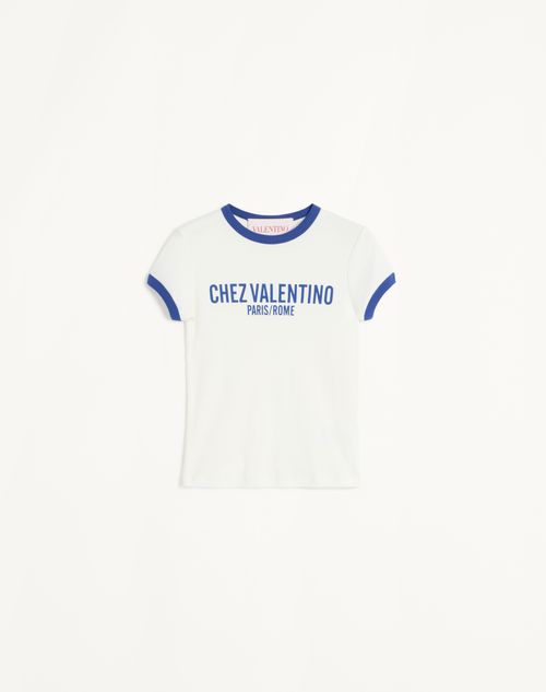 Valentino - Jersey Cotton T-shirt - Ivory/electric Blue - Woman - Tshirts And Sweatshirts