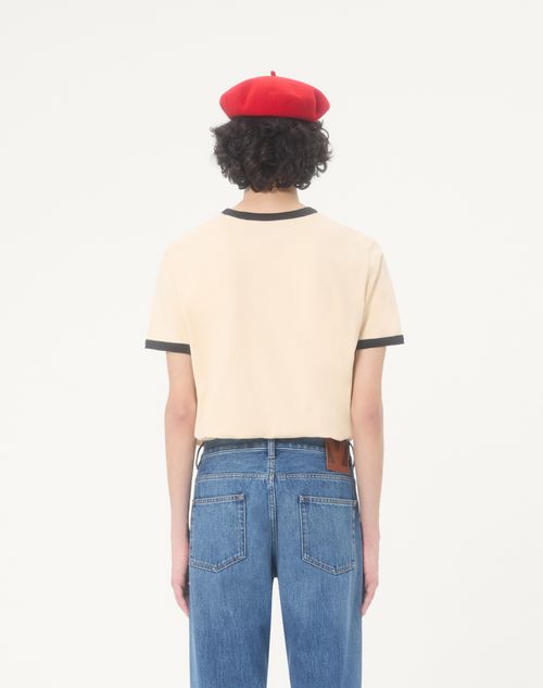 Valentino - Valentino Cotton T-shirt With Panther Print - Butter/black - Man - T-shirts And Sweatshirts