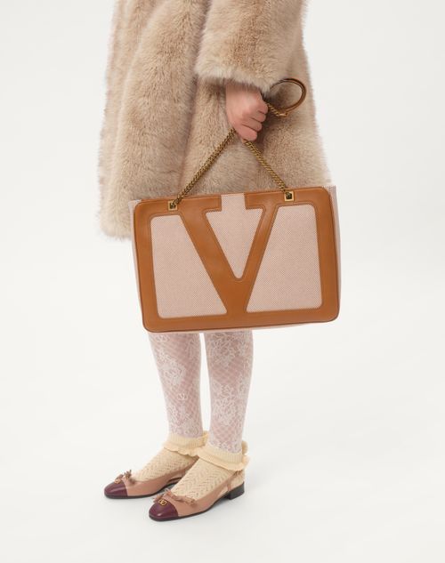 Valentino Garavani - Valentino Garavani Viva Superstar Medium Canvas Shopping Bag - Natural/spice - Woman - Totes