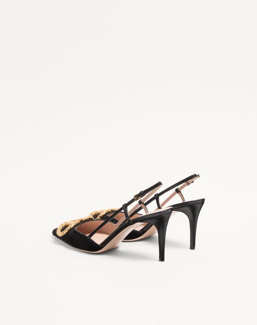 Valentino Garavani - Vlogo Signature Slingback Pumps In Velvet With Jewel Logo 80mm - Black - Woman - Pumps