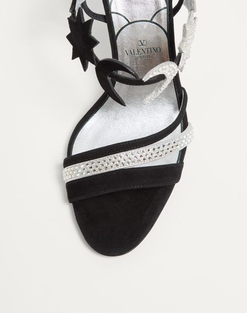 Valentino Garavani - L'une Et L'autre Suede Sandal With Crystals 85mm - Black/crystal - Woman - Sandals