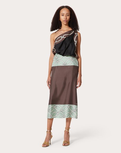 Valentino - ヴァレンティノ チェーン 1967 フーラードプリント ツイル ミディドレス - ブラウン/ブラック/アクアマリン - ウィメンズ - ドレス