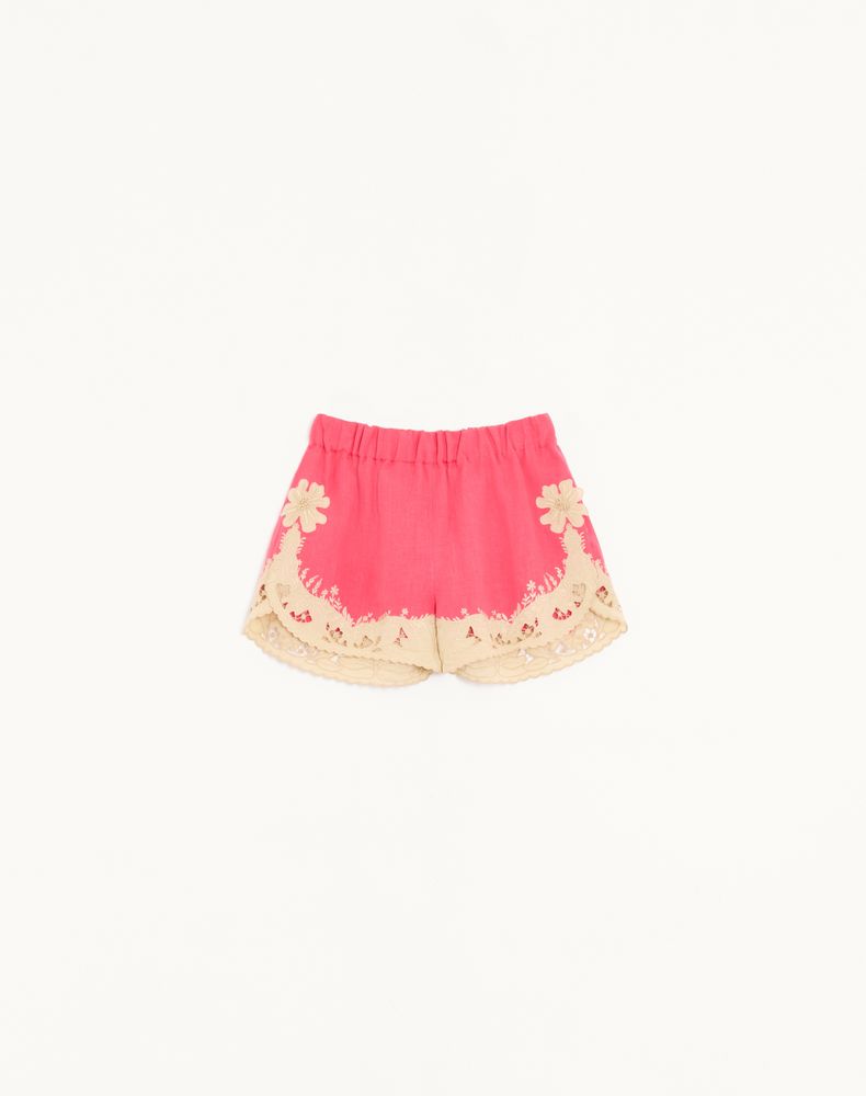 Valentino Women's Coral/Beige Embroidered Couture Linen Shorts Woman 42
