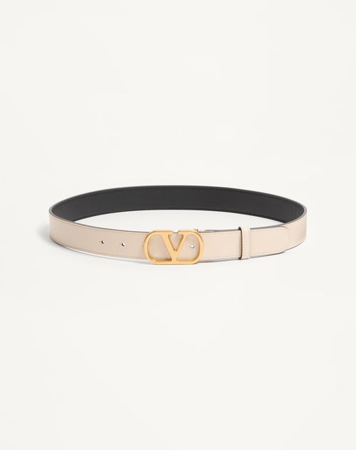 Valentino Garavani - Vlogo Signature Reversible Shiny Calfskin Belt - 30mm / 1.2 In. - Black/butter - Woman - Belts